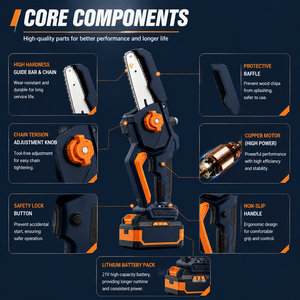 <span class=keywords><strong>Mini</strong></span> <span class=keywords><strong>Motosierra</strong></span> Inalámbrica Profesional de 8 Pulgadas, Motor sin Escobillas de 21V, Batería Compatible con OEM/ODM, Herramienta Manual para Podar Jardines y Trabajar la Madera - Product Image 4