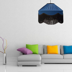 Tiffany blu reale ondulato paralume fatto a mano, lampada a sospensione. - Product Image 3