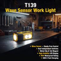 Lampe de travail multifonctionnelle rechargeable USB-C avec détecteur de mouvement, tête réglable, clip et aimant pour cyclisme et situations d'urgence, lampe torche LED