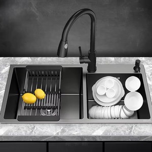 ชุดอ่างล้างจานชามเดียวขนาดใหญ่ทำด้วยมือทำจากสแตนเลส304ผักอ่างล้างจานแบบหนาอ่างล้างจานเดี่ยว - Product Image 6