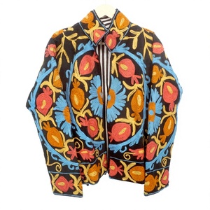 Blazer en coton brodé floral, col rabattu, manches longues, veste tissée artisanale d'automne, longueur standard - Product Image 1