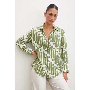 เสื้อเชิ้ตผู้หญิงสีเขียวลายโมเดิร์น ป๊อปลิน ติดกระดุม สไตล์ลำลอง - Product Image 1