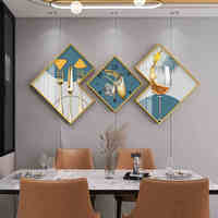 Vente en gros de peinture personnalisée à 3 panneaux en porcelaine cristal peinture d'art mural de fond de canapé minimaliste moderne avec horloge