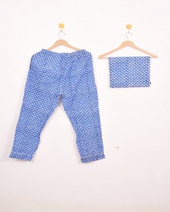 ชุดนอนคอกลมสีน้ำเงินลายพิมพ์ลายชนเผ่าแบบแฮนด์บล็อกพิมพ์สำหรับผู้หญิงราคาขายส่ง - Product Image 6