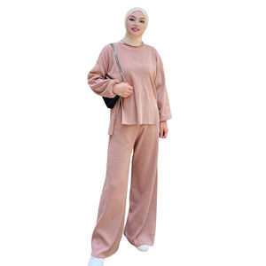 Completo a Due Pezzi in Maglia Stile Arabo Musulmano, Moda Dubai Turca, Abiti Kaftan per Donne, Abbigliamento Islamico - Product Image 1