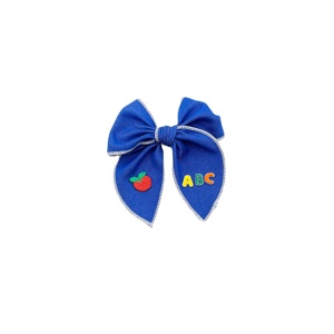 Custom Back to School ABC Multi Color Embroidery <strong>Bow</strong> for Kids Girls School Gift 123 Linen Hair <strong>Bow</strong> - Product Image 2