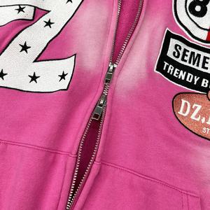 เสื้อฮู้ดดี้วินเทจแบบมีฮู้ดสองชั้น ผ้าเฟรนช์เทอร์รี่ ปักลาย ซิปคู่ สไตล์สตรีทแวร์ ล้างสีแบบแอซิดวอช ทรงโอเวอร์ไซส์ ซิปแบบรูดขึ้น - Product Image 4