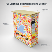 Comptoir pliable portable en aluminium imprimé par sublimation couleur, avec étagère, pour promotion et exposition