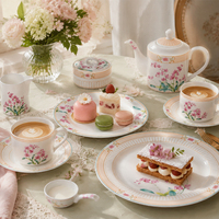 Set Cangkir dan Piring Bone China Mewah dengan Pola Bunga, Set Kopi Teh untuk Hotel, Teh Sore, Grosir Pabrik OEM ODM