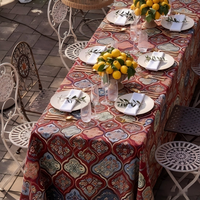 Nappe Jacquard Géométrique Ethnique Persane Moderne Bleu Marine Foncé Imperméable, Housse de Table Tissée pour Repas en Extérieur et Décoration de Fête