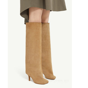 Botas Minimalistas Femininas Acima do Joelho em Camurça Vintage com Salto Alto e Sola de Borracha para Outono, Tamanhos Grandes, Tendência Atacado 2025 - Product Image 1