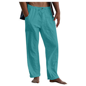 Pantaloni 2025 Ohsisa da uomo in <span class=keywords><strong>lino</strong></span> con tasche elastiche in vita con coulisse pantaloni da uomo tinti in tinta tinta unita da spiaggia Casual da spiaggia - Product Image 4