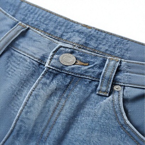 Jean en denim déchiré délavé à la pierre pour homme, taille haute, coupe droite, écologique, coupe régulière, style décontracté, bleu, coton épais - Product Image 6