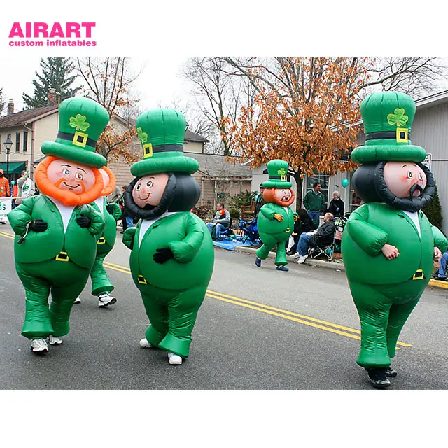Grappige Groene Opblaasbare Figuur Cartoon Mascotte St. Patrick 'S Day Parade Kostuum