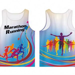 Custom Casual Running Singlet 100%Polyester <b>Heat</b>-Transfer Print Breathable Quick Dry Men Marathon Tank Top - Product Image 1