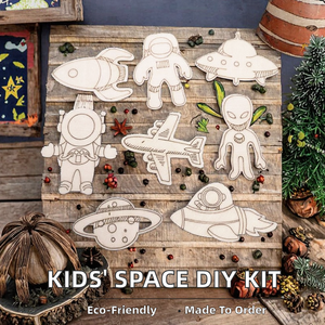 Decoraciones Espaciales <span class=keywords><strong>de</strong></span> <span class=keywords><strong>Madera</strong></span> Ecológicas para Manualidades DIY con Diseño <span class=keywords><strong>de</strong></span> Astronautas y Extraterrestres, Modelo para Graffiti Infantil - Product Image 2