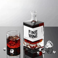 Bouteille à vin en verre 500ml 750ml carrée transparente pour spiritueux avec bouchon en verre, bouteille en verre pour vodka, whisky, rhum, tequila