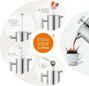 Cafetière Moka en acier inoxydable 304 avec logo personnalisé, filtre double couche, isolée, pour café infusé à la main, filtre français assorti - Product Image 6
