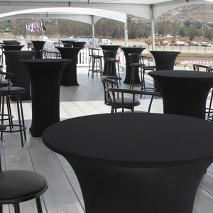 Spandex Cocktail <b>Table</b> <b>Cover</b> with a Water Repellent Finish Option and Custom Sizes for <b>Outdoor</b> Catering Receptions - Product Image 1