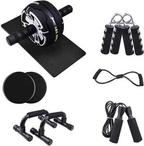 Sports Top Quality Home Gym Fitness Set With Ab Wheel Roller Push Up Stand Jump Rope Hand Grip And Resistance Band