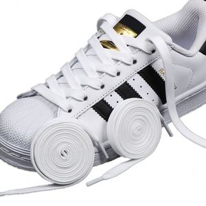 Cordones Clásicos Antideslizantes de Poliéster, Negros y Blancos, de Doble Tejido, para Zapatos Deportivos y Casuales Blancos - Product Image 1