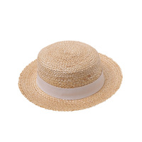 Chapeau de paille à bord plat style britannique en paille de blé avec ruban pour femme, idéal printemps-été, voyage, vacances, protection solaire