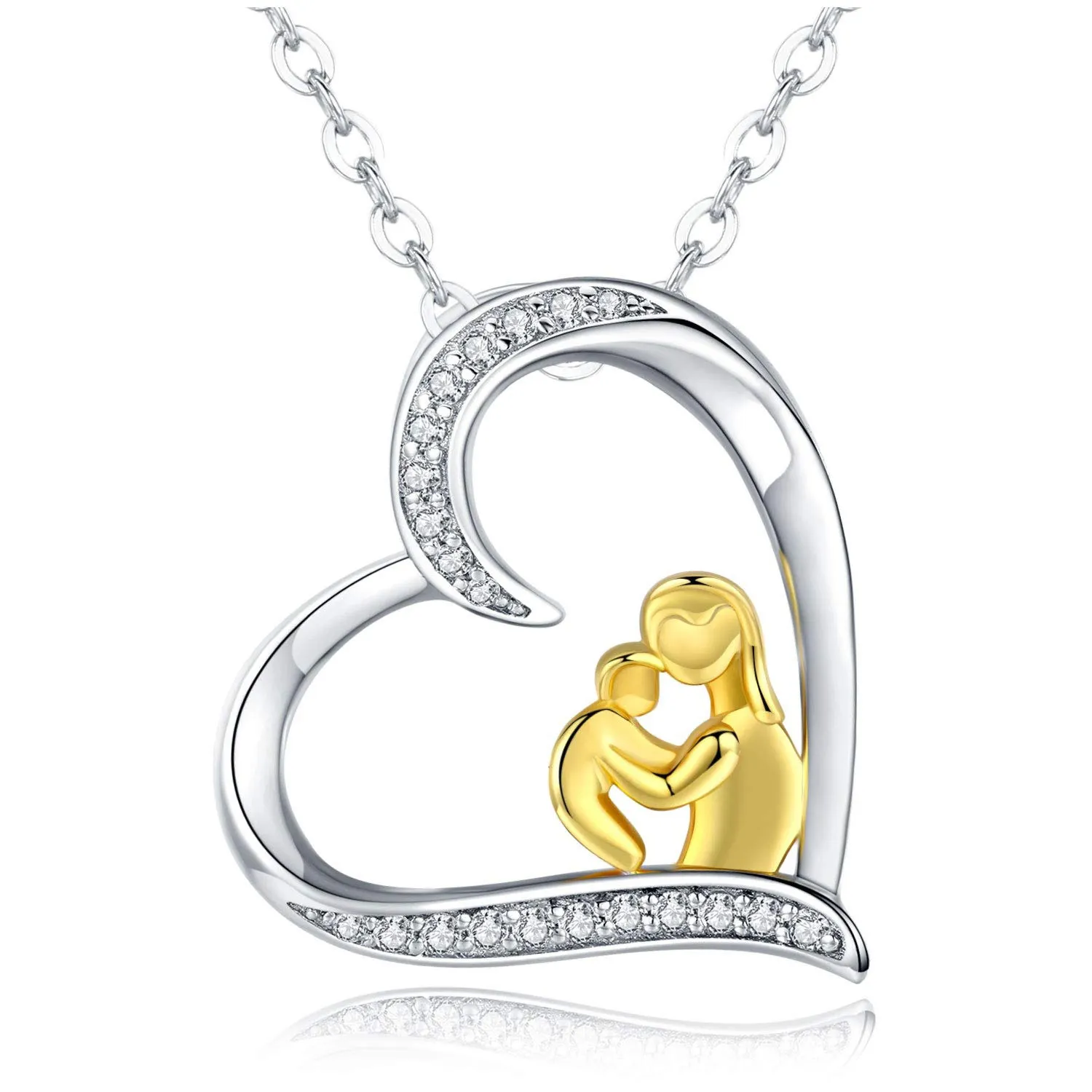 Luxury Diamond 925 Sterling Silver Heart Mothers Day Gifts MOM SUN Necklace Pendant Jewelry Birthday Gifts