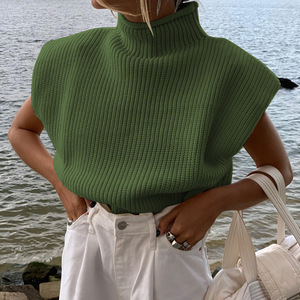 Maglione Trendy Personalizzato con Logo, Collo Alto, Pullover Lavorato a <span class=keywords><strong>Maglia</strong></span> Oversize per <span class=keywords><strong>Donna</strong></span>, Top Corto Senza Maniche in Lana per l'Autunno - Product Image 4