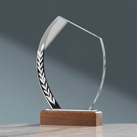 Trofeo de Cristal Grabado Personalizado al por Mayor, Placa con Base de Madera, Medalla de Cristal en Blanco para Ceremonias, Recuerdos y Honores