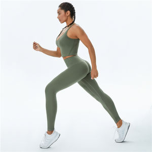 Conjunto de Yoga de gimnasio para <span class=keywords><strong>mujer</strong></span> y adultos, ropa de entrenamiento de cintura alta, para culturismo, ejercicio, 2 uds. - Product Image 2