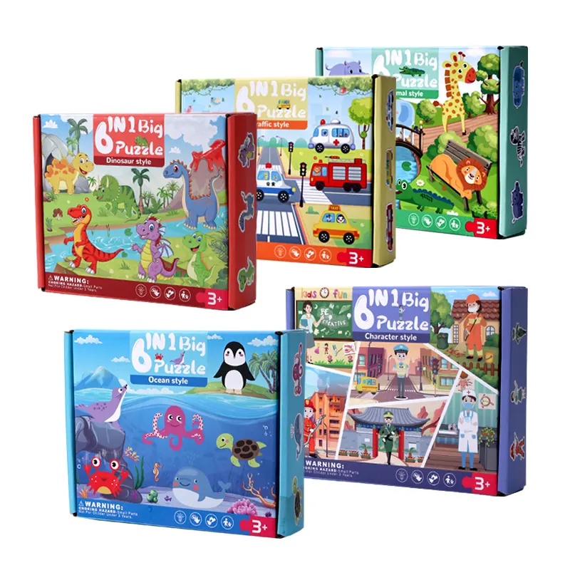 Stock Factory direkt 3D-Spiel Spielzeug Kinder 6 in 1 Tier transport Holz Charakter Marine Life Puzzle für Kinder kognitiv