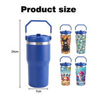 Bouteilles d'Eau Rose Mignonnes pour Enfants avec Logo Personnalisé, Gobelet de 20 oz pour Enfant avec Poignée, Tasse Thermos sous Vide de Dessin Animé pour Extérieur