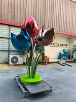 Statue de tulipe moderne pour jardin, sculpture d'art floral en acier inoxydable pour exposition extérieure en parc, artisanat métallique, fournisseur d'usine