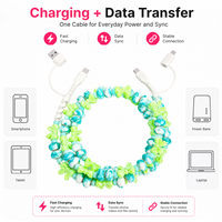 Câble de charge USB 4-en-1 avec perles, multi-connector type C, vert aqua, pour téléphone