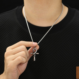 Collar de acero inoxidable para hombre vintage, joyería religiosa esterlina, colgante de Cruz de serpiente, collar de cadena de caja redonda - Product Image 6