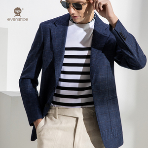 Veste décontractée <span class=keywords><strong>bleu</strong></span> <span class=keywords><strong>marine</strong></span> à carreaux pour <span class=keywords><strong>homme</strong></span> Revers en pointe <span class=keywords><strong>Blazer</strong></span> de luxe à simple boutonnage Vêtement d'extérieur - Product Image 4