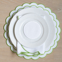 Set de table carré en lin blanc vintage de style nordique, bord festonné bleu clair, serviette de table, décoration de la maison