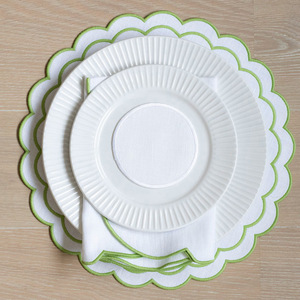 Set de table <span class=keywords><strong>carré</strong></span> en lin <span class=keywords><strong>blanc</strong></span> vintage de style nordique, bord festonné bleu clair, serviette de table, décoration de la maison - Product Image 4