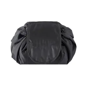 Black Leisure Foldable Travel Draw String Flat Cosmetic Bag Drawstring Pouch Drawstring Makeup Bag Large Capacity