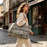 Sac fourre-tout de grande capacité pour femme, style coréen, double face avec logo, sac à main et sac à bandoulière en toile haut de gamme
