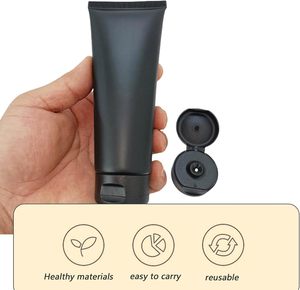 Flacon <span class=keywords><strong>souple</strong></span> noir vide en <span class=keywords><strong>plastique</strong></span>, rechargeable, pour maquillage, voyage, tubes souples, avec couvercle à clapet, pour nettoyant visage, articles de toilette, couleurs personnalisées - Product Image 3
