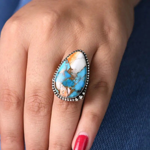 Anello da Cocktail da Donna T0983 con Turchese Naturale a Goccia, Montatura a Castone, Gioiello alla Moda, Idea Regalo - Product Image 1