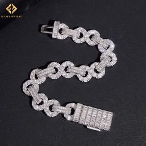 Bracelet de luxe en argent sterling S925 avec moissanite, chaîne cubaine, pour soirée, style vintage hip-hop, unisexe, bijoux taille baguette - Product Image 4