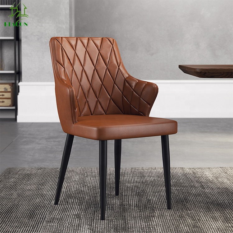 Литой кожаный обеденный стул с мягкой обивкой, обеденные стулья для ресторана, кофейни, с металлическими ножками