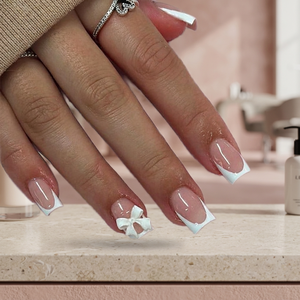 Faux ongles ABS demi-couvrants faits main, style européen-américain, avec nœud simple, amovibles et longue durée - Product Image 3
