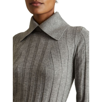 Großhandel Maßgefertigter Luxuriöser Extra Weicher Langarm-Pullover mit Polokragen Grauer Grob Gerippter 100% Wolle-Kaschmir Strickpullover für Damen