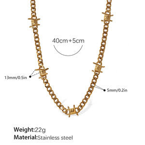 Pulsera de cadena cubana gruesa estilo punk con púas para hombre, de acero inoxidable chapado en oro de 18k, collar de estilo hip hop moderno para mujer - Product Image 6