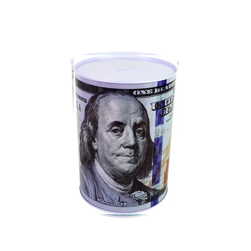 Franklin Benjamin $100 Dollar Bill Piggy Bank Coin Saving Money Currency Tin Can Banknote Jar