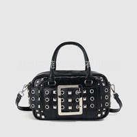 Sac fourre-tout mini carré tendance punk transfrontalier pour femme, style épaule/sous le bras, avec chaîne, rivets et fermeture éclair, à bandoulière unique, doux et cool