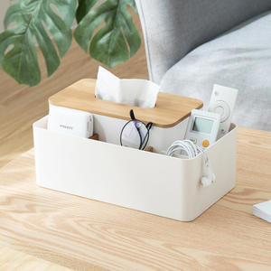 Boîte à mouchoirs de bureau blanche élégante avec compartiment de rangement, organisateur de bureau rectangulaire de type vertical pour la maison et le bureau - Product Image 5